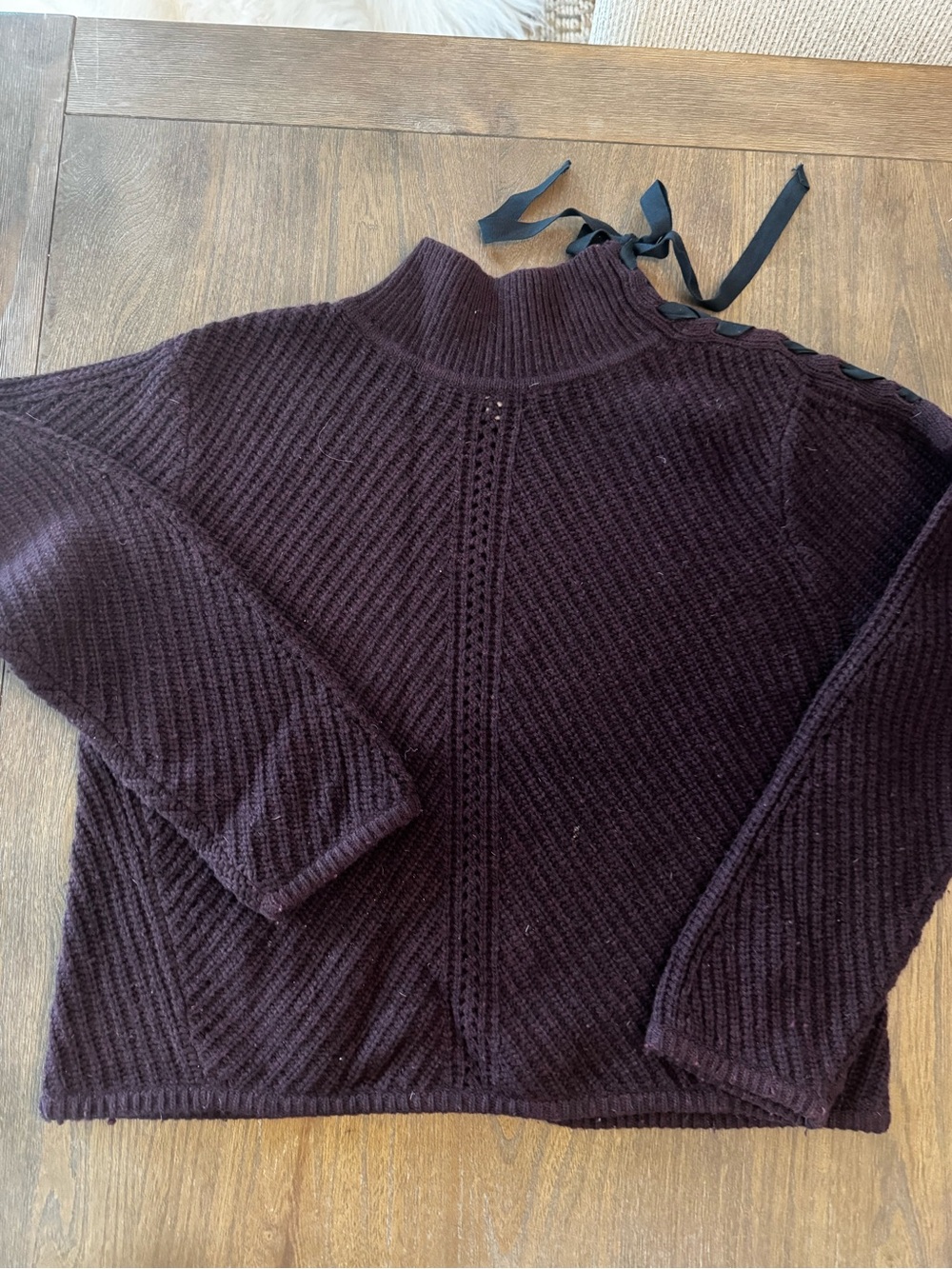 Veronica Beard Women's Mock Neck Ribbed Sweater in Deep Plum